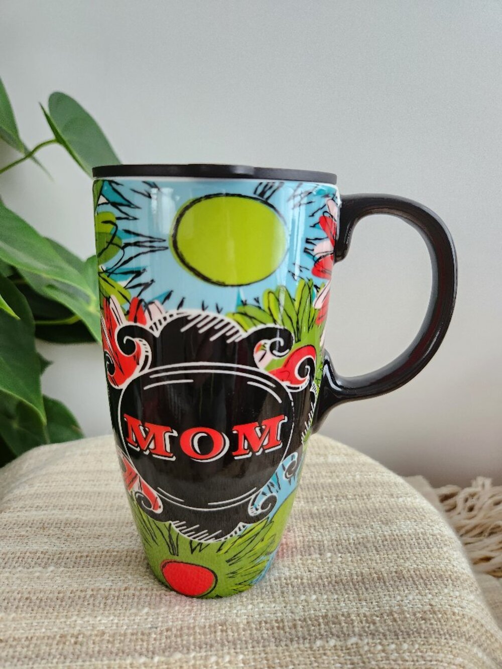 Cypress Home MOM Flowers Colorful Tall Coffee Cup Mug With Lid